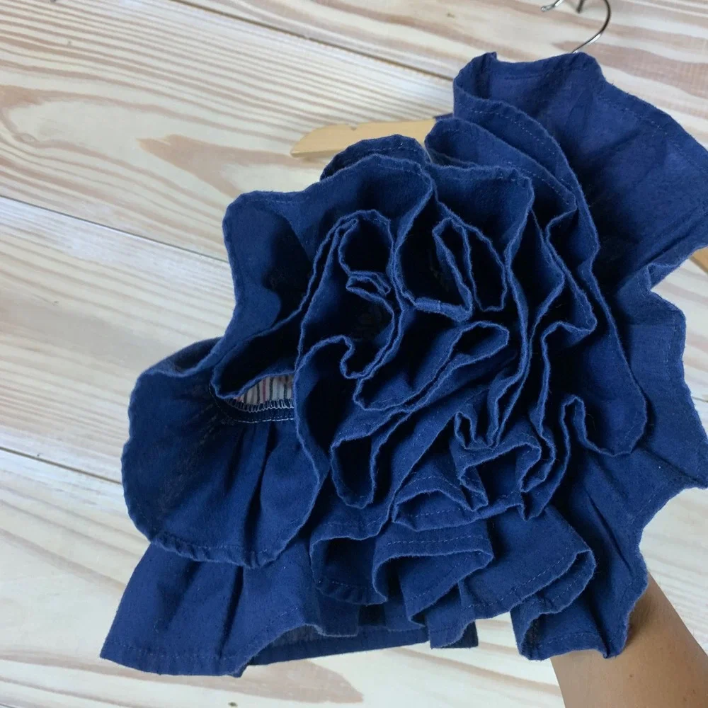 Kelly Lynn Boutique Dress Girls 18M-2T Navy Blue Striped Lace Ruffle Americana